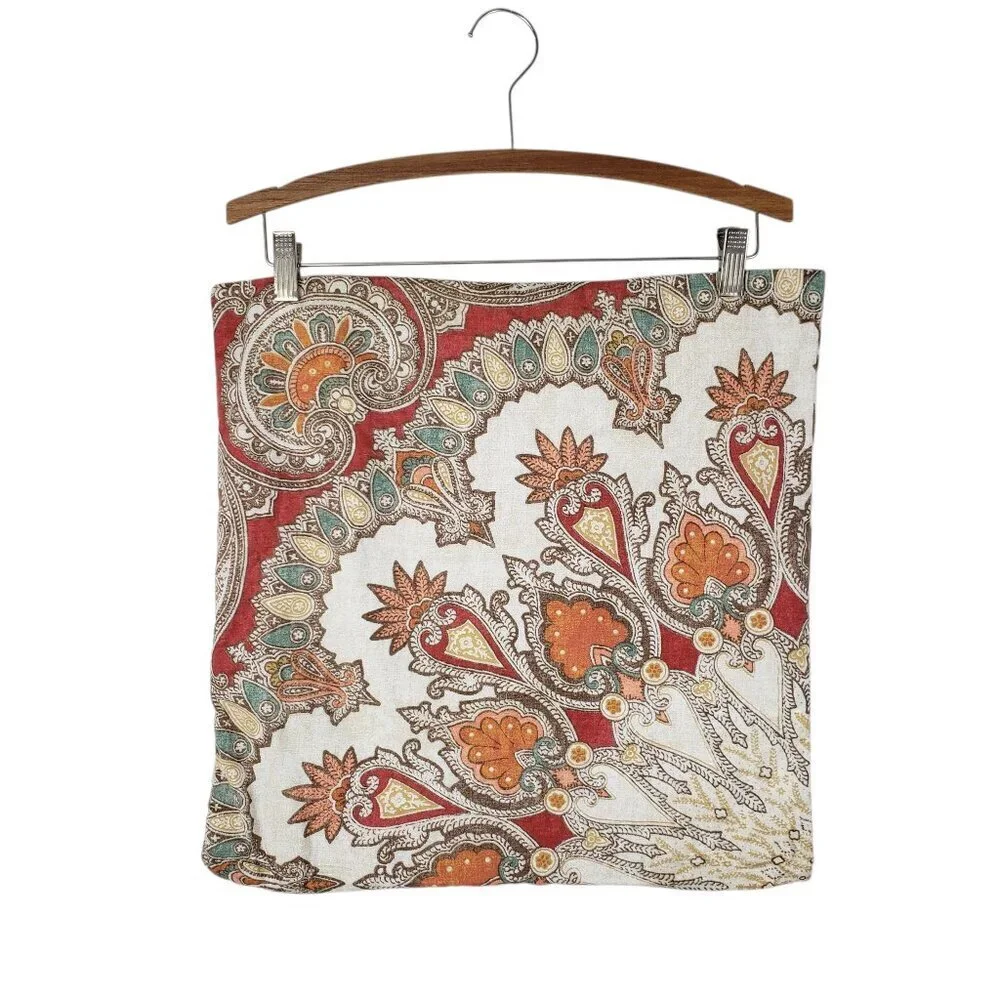 Pottery Barn Valencia Ikat Paisley Cotton Linen Throw Pillow Cover Tan Orange